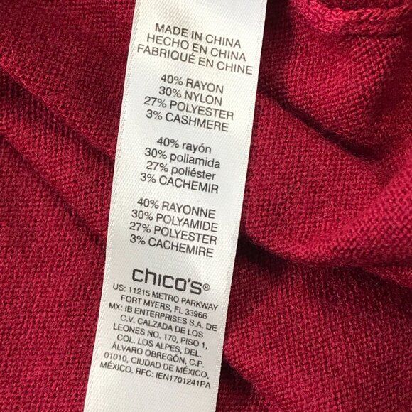 Chico's Cowl Neck Sweater Women's Size 2 (US 12) Long Sleeves Rayon Red Holiday - Picture 5 of 9